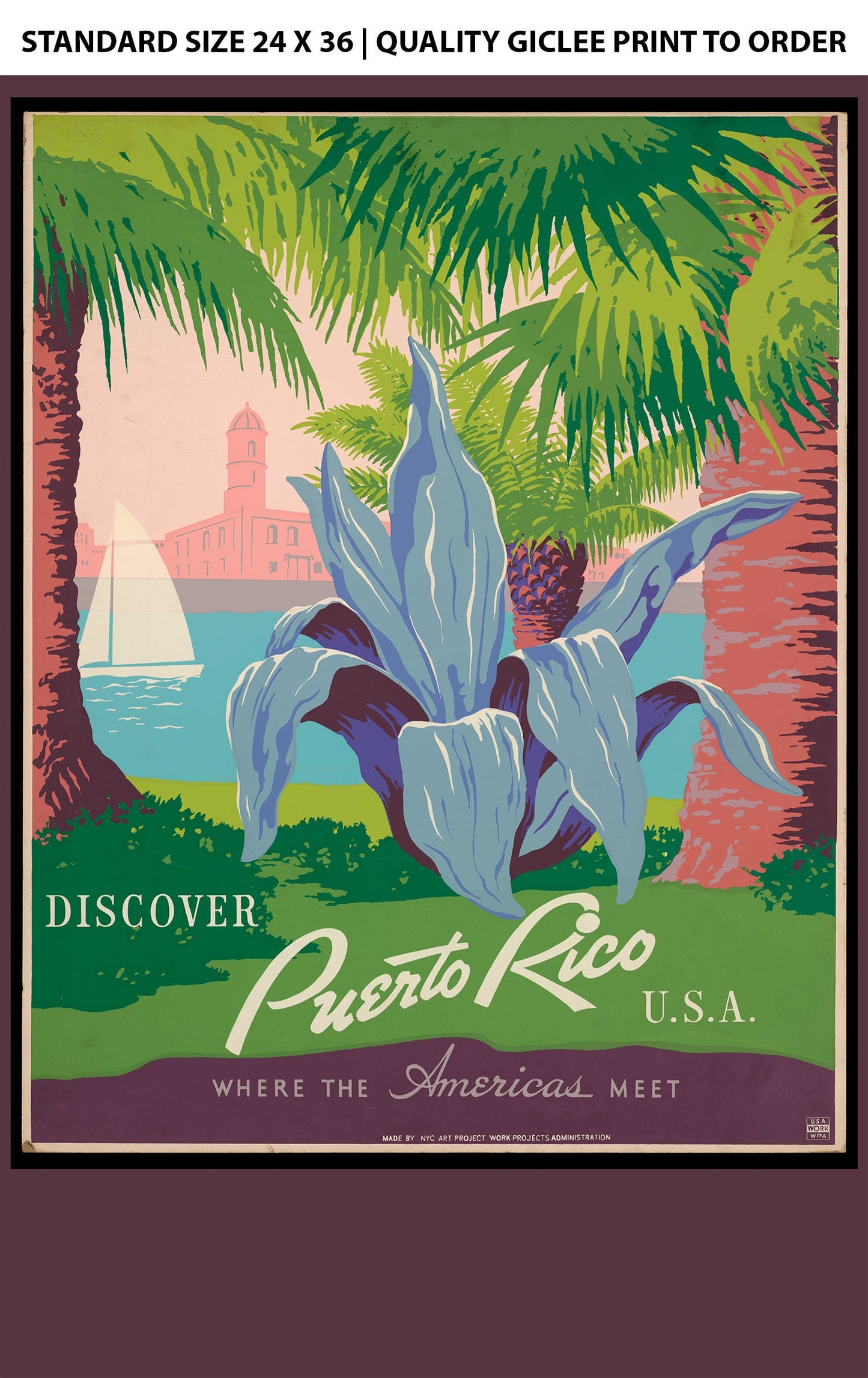 WPA Poster - Discover Puerto Rico - Blue - by Frank S. Nicholson